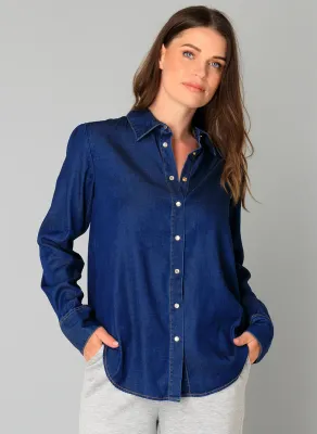 Yest 0005676 Women's Beatrice Button Up Blouse/DARK BLUE DENIM