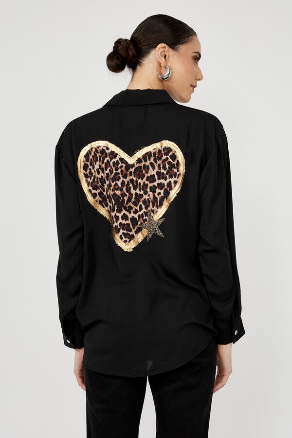 Frank Lyman 253829 Women's Woven Blouse w/ Leopard Heart