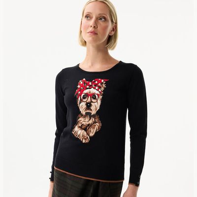 Leo & Ugo AW132 Women's Long Sleeve Round Neck Sweater w/ Dog Print