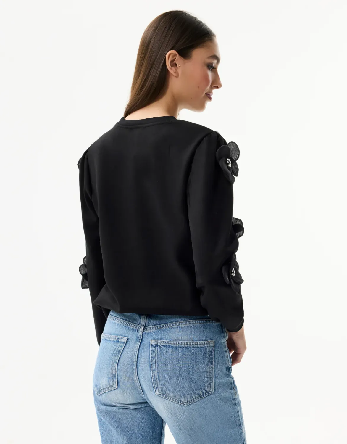 Leo & Ugo KH936 Women's Long Sleeve Round Neck Sweater w/ Floral Accents
