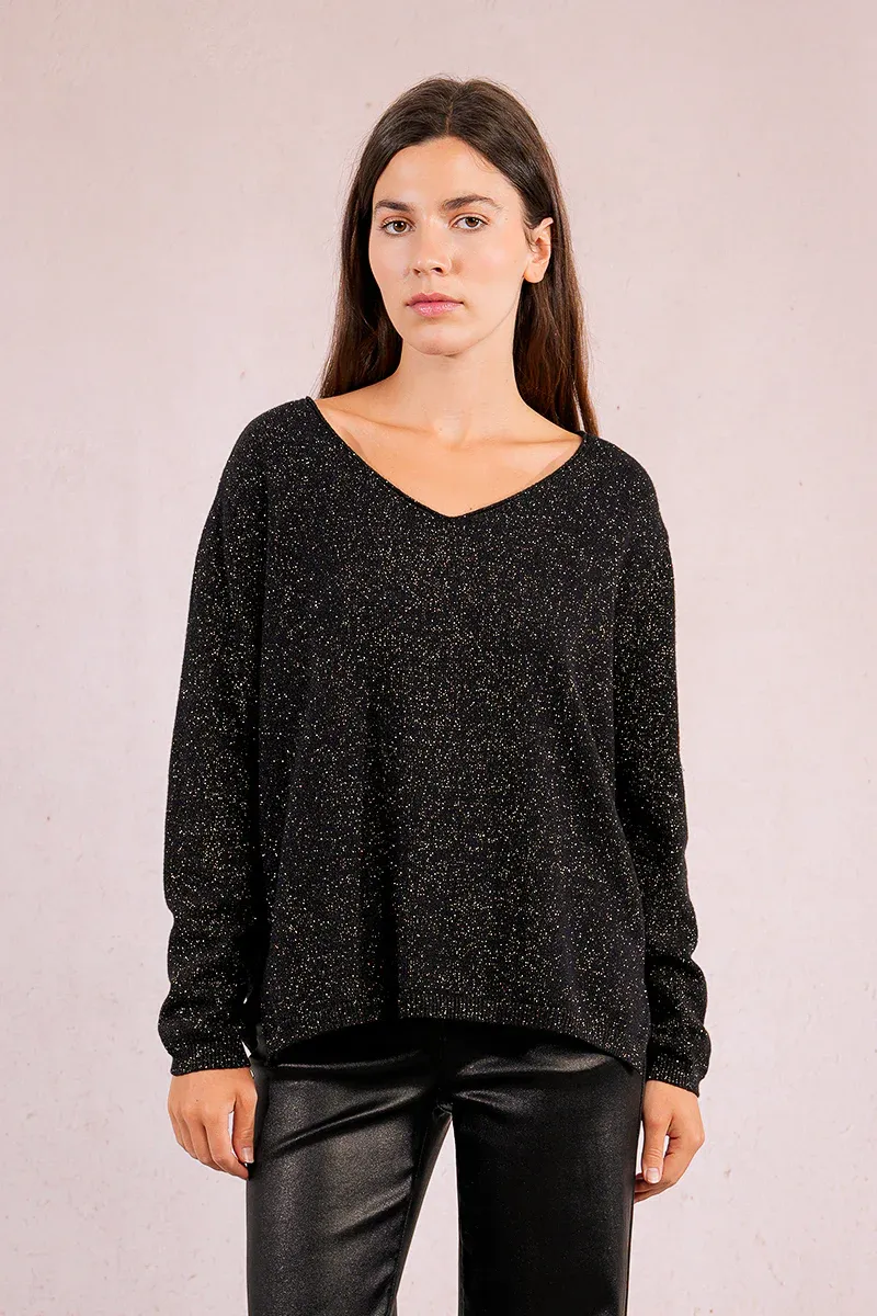 Molly Bracken LA1832DN Women's Long Sleeve V-Neck Shimmer Top