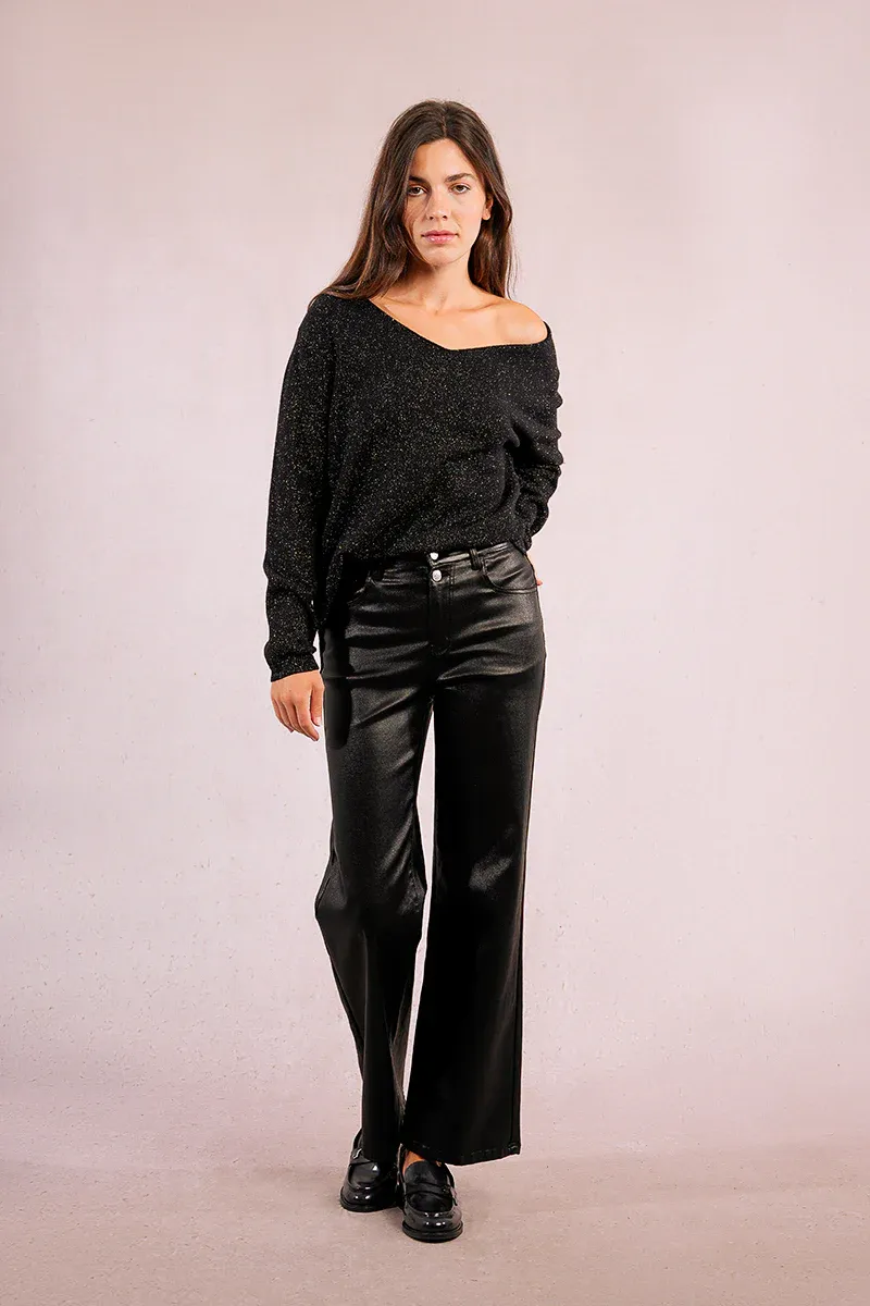 Molly Bracken LA1832DN Women's Long Sleeve V-Neck Shimmer Top