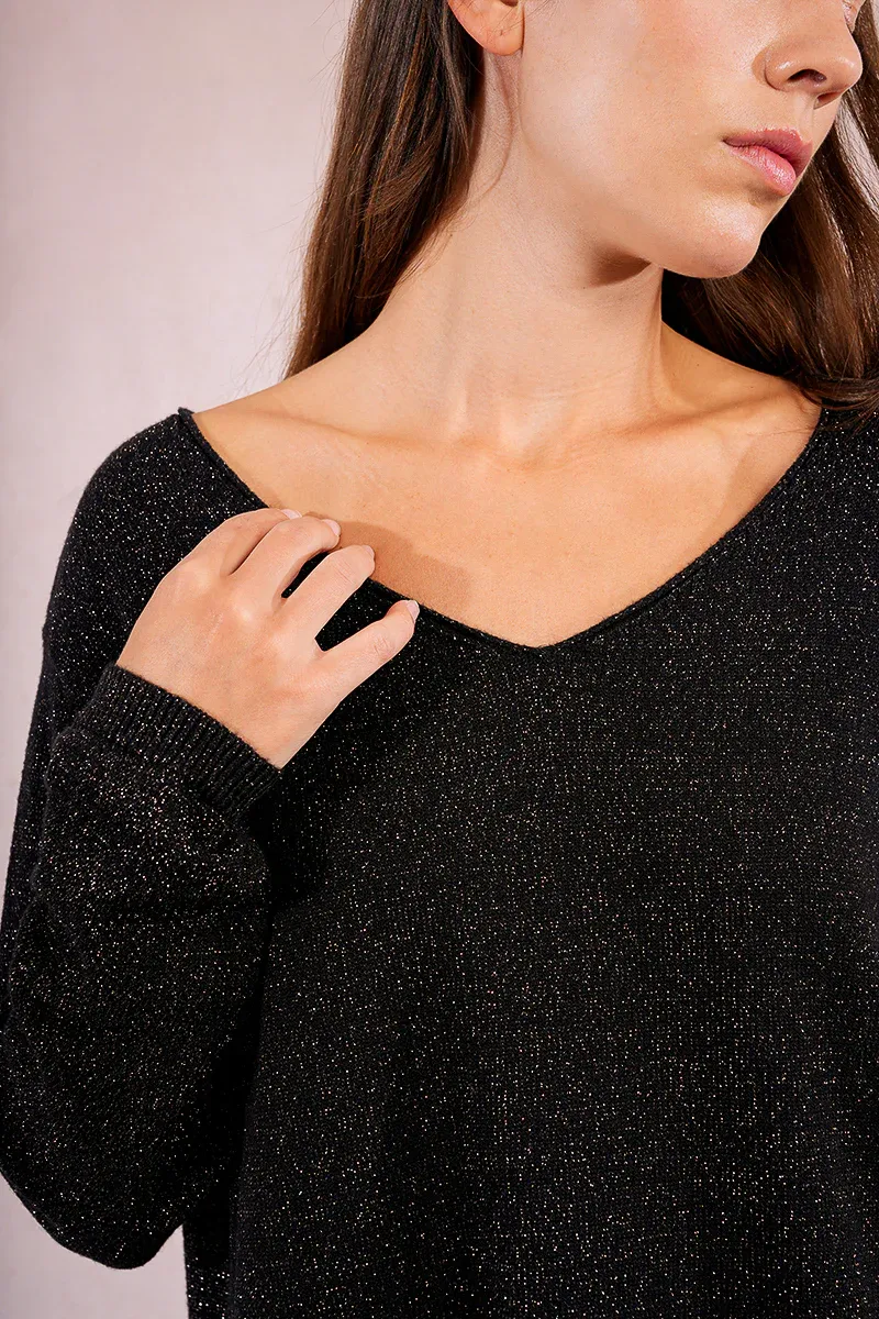 Molly Bracken LA1832DN Women's Long Sleeve V-Neck Shimmer Top