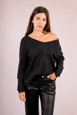 Molly Bracken LA1832DN Women's Long Sleeve V-Neck Shimmer Top