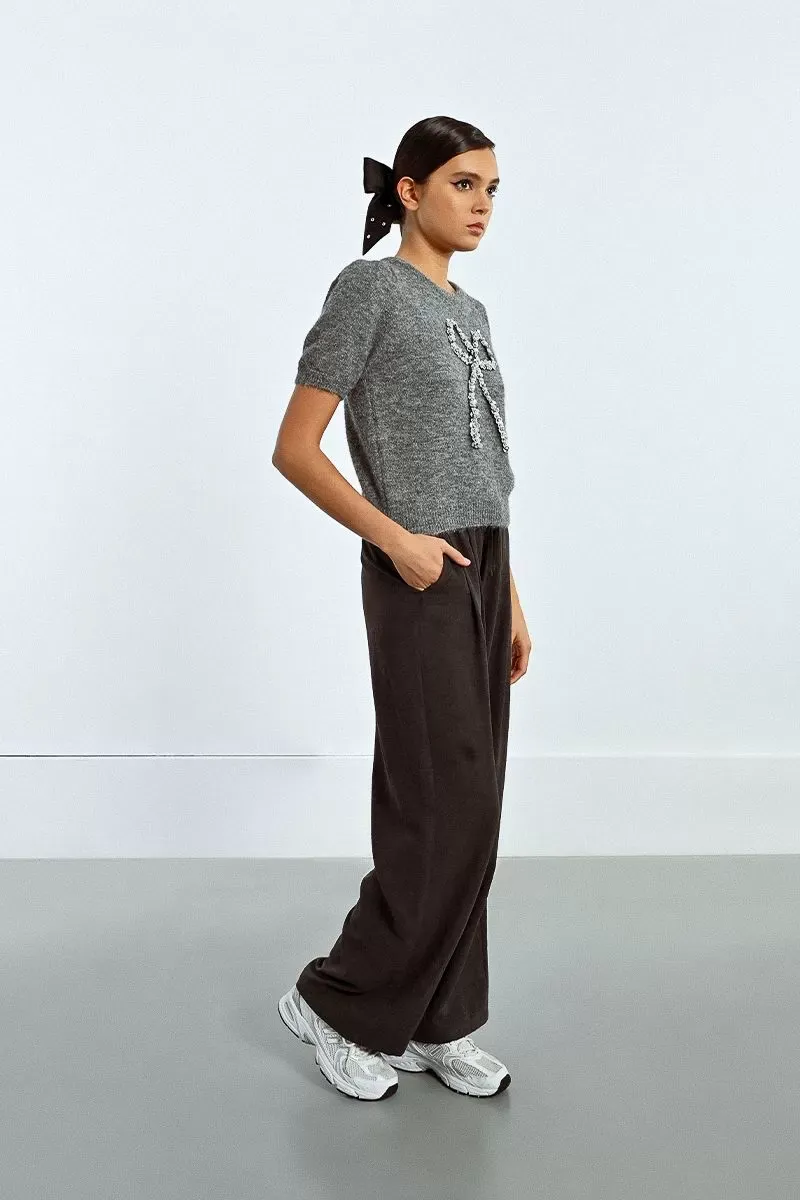 Molly Bracken LALF165DN Women's Short Sleeve Knit Sweater w/ Bow