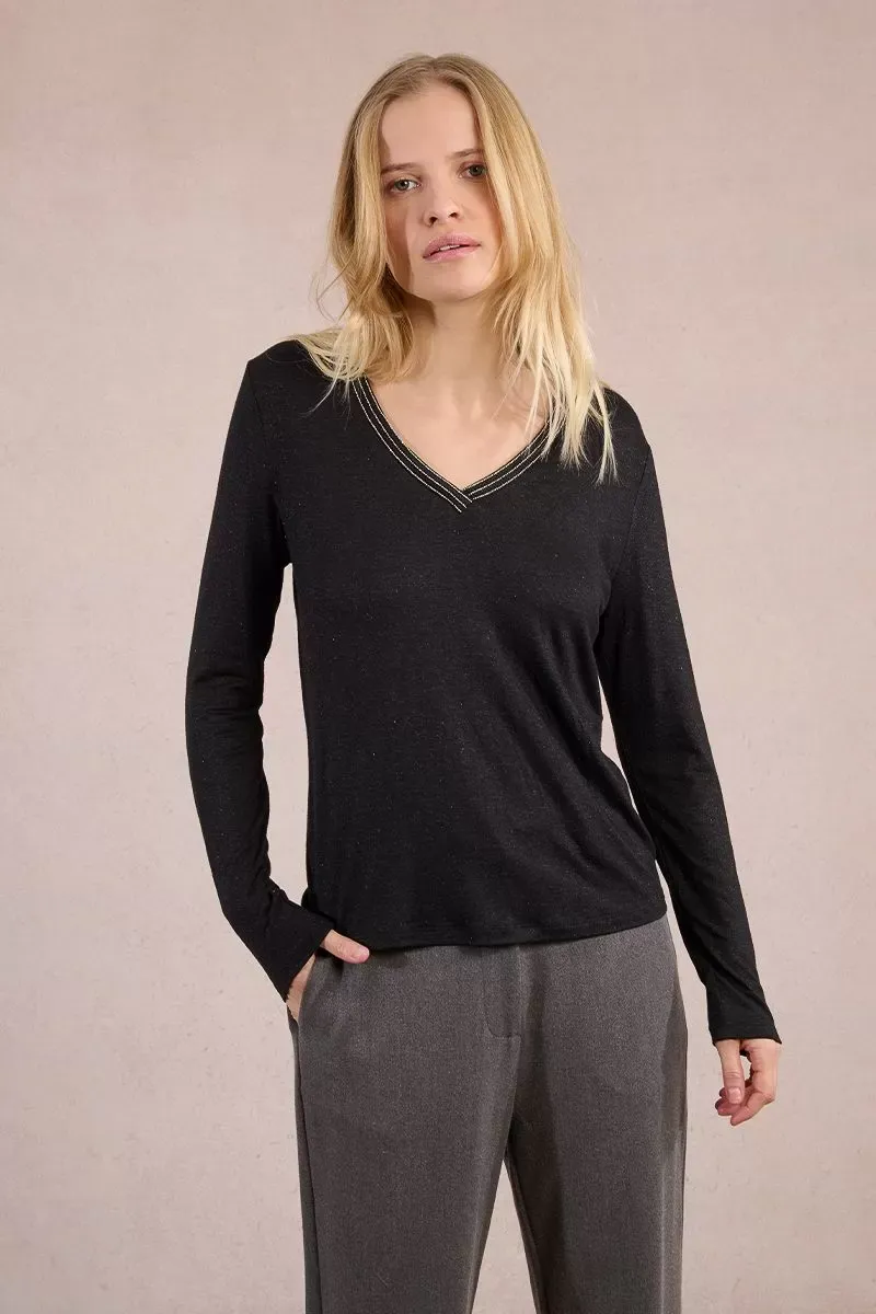 Molly Bracken T2019DN Women's Long Sleeve V-Neck Top