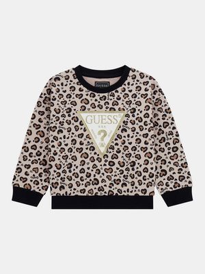 Guess K5BQ03KAD74 Girl's LS Leopard Print Top/