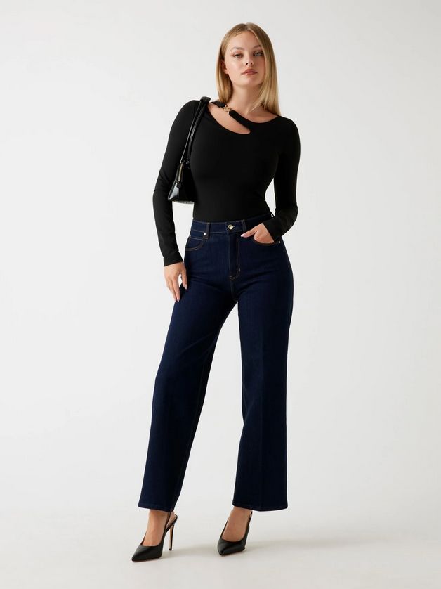 Guess W5BP18KC7M2 Women's Long Sleeve Eleanor Buckle Top – Jet Black