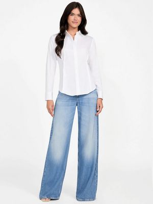 Guess W5BH64WAF10 Women's LS Cassidy Satin Shirt/WHITE