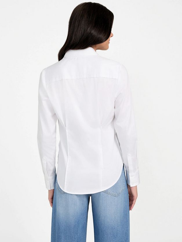 Guess W5BH64WAF10 Women's Long Sleeve Cassidy Satin Shirt – White