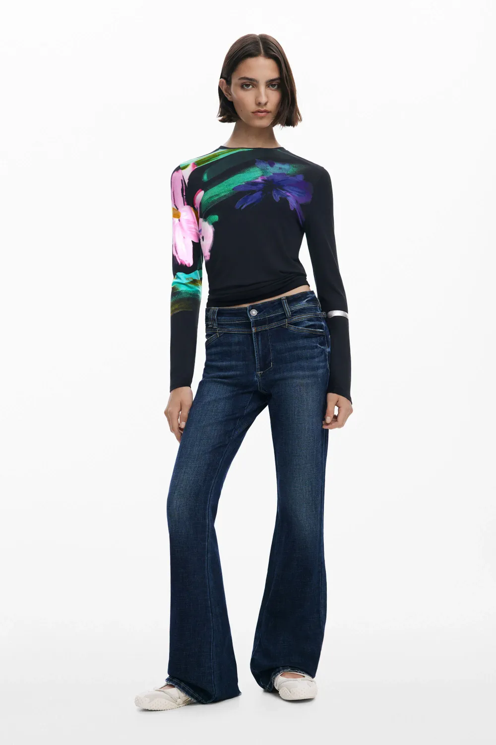 Desigual 25WWTK32 TS_LENA Women's Long Sleeve Floral T-Shirt
