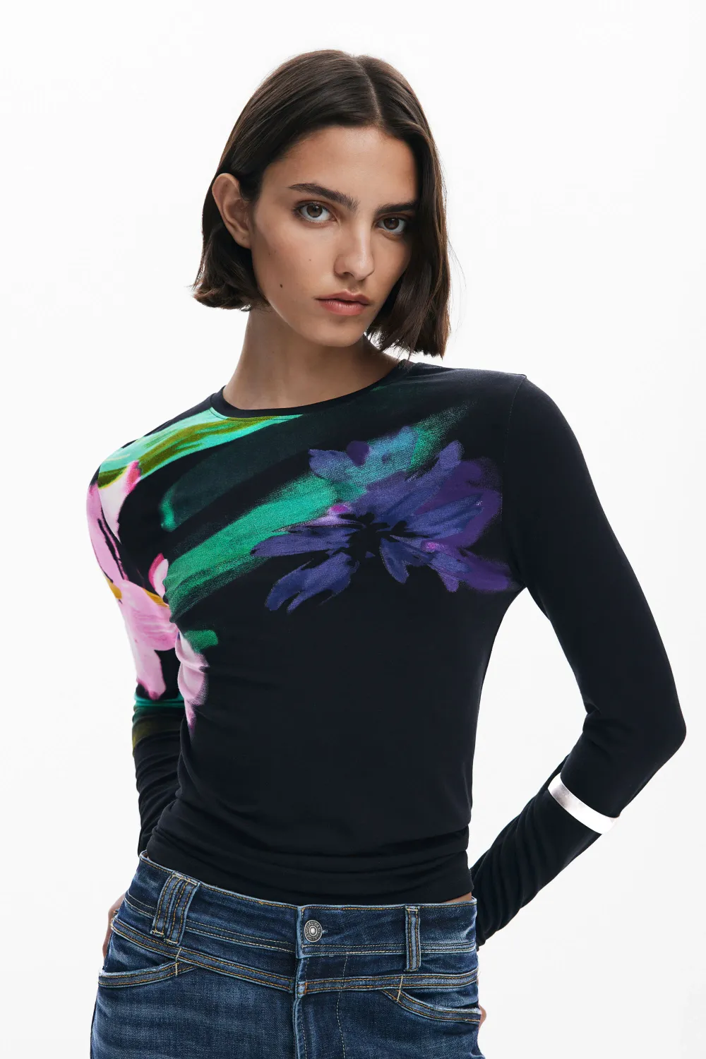 Desigual 25WWTK32 TS_LENA Women's Long Sleeve Floral T-Shirt