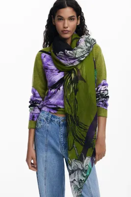 Desigual 25WAWA02/4000 Women's Lacroix Rectangle Floral Scarf – Green&purple