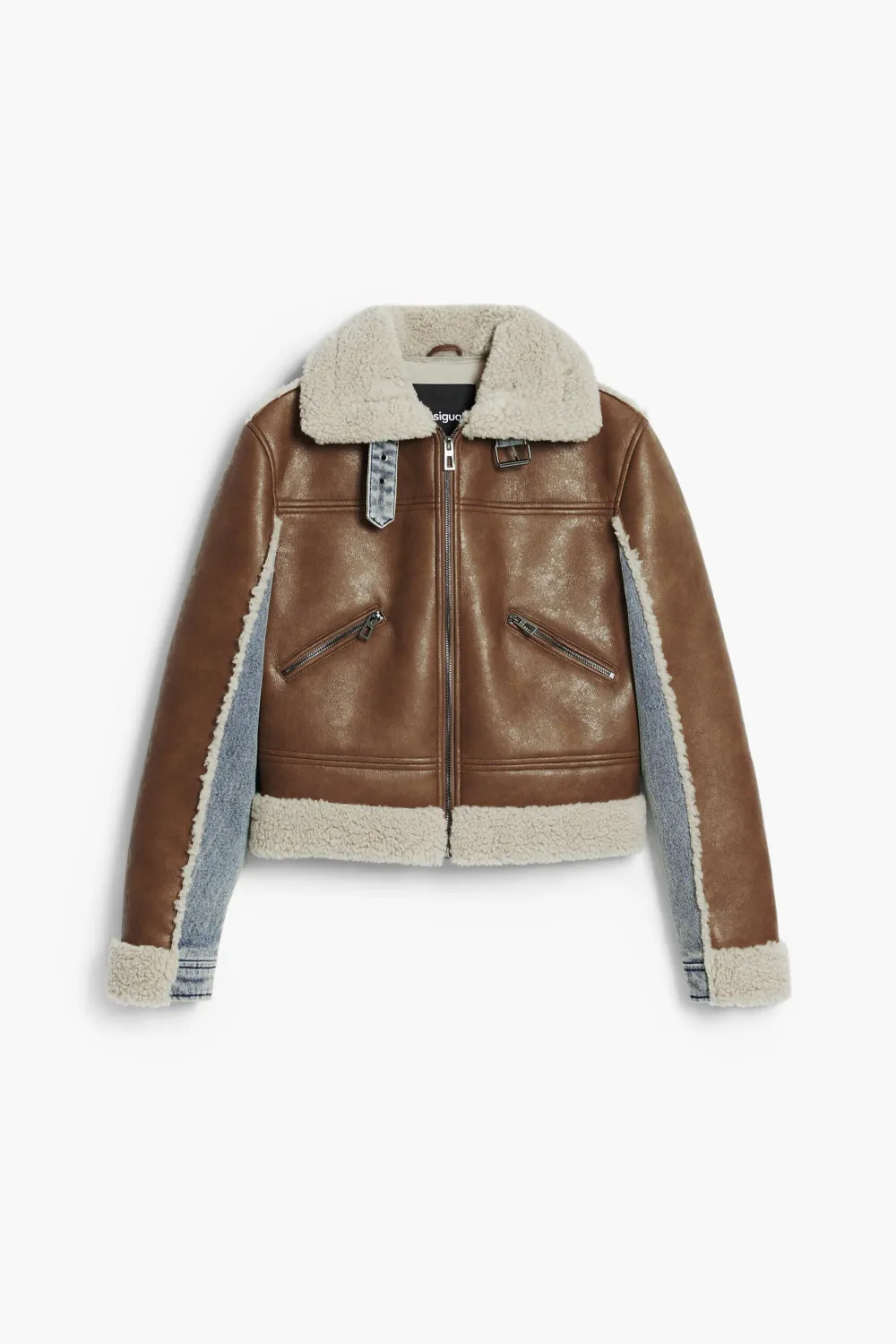 Desigual 25WWEW39/6000 Women's Combined Denim & Faux Leather Shearling Jacket
