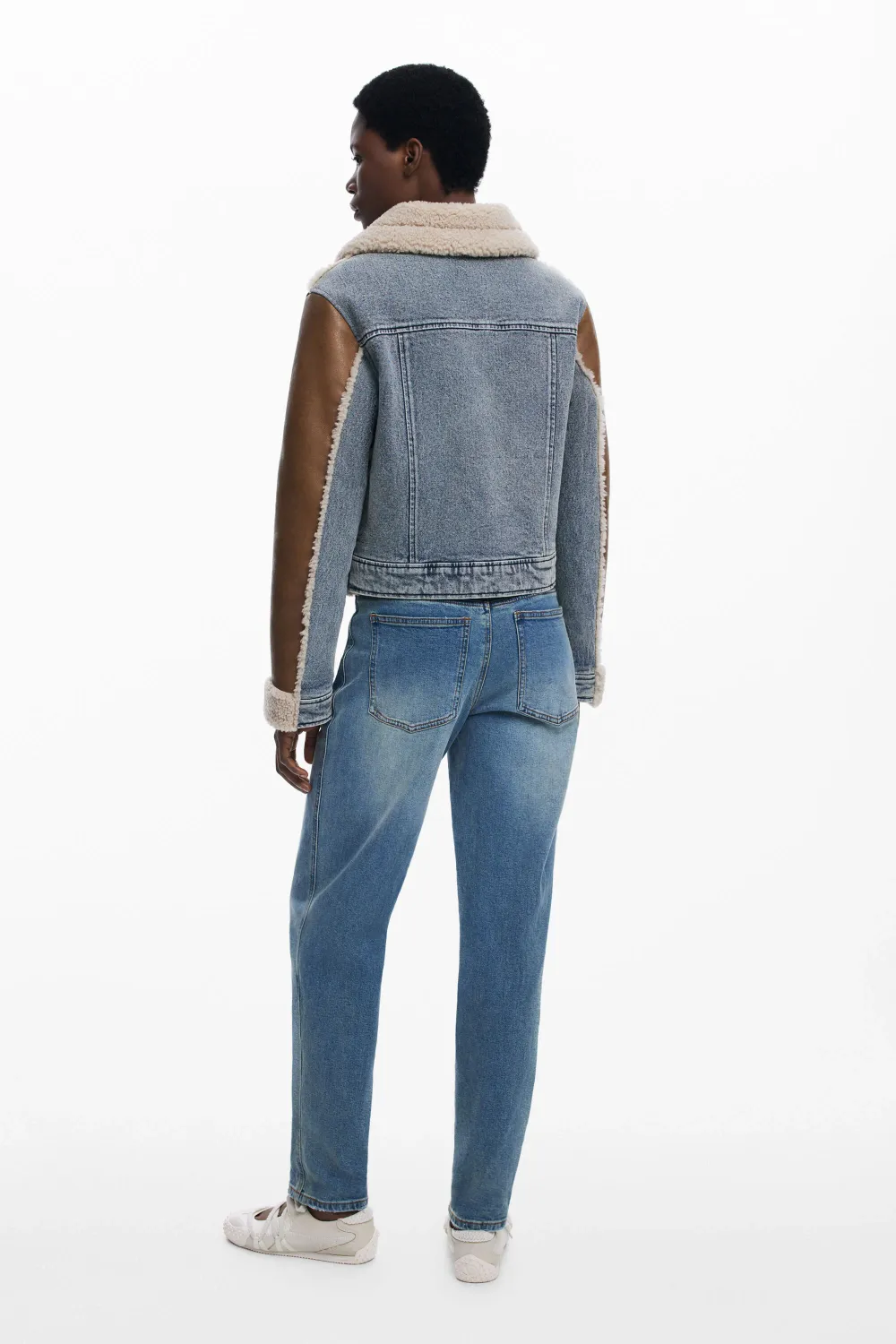 Desigual 25WWEW39/6000 Women's Combined Denim & Faux Leather Shearling Jacket