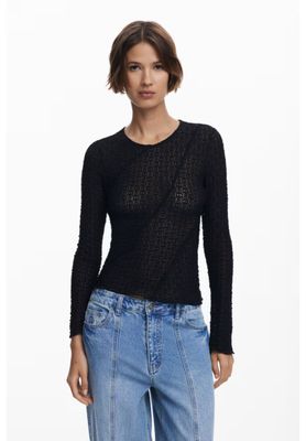 Desigual 25WWTK41/2000 Women's LS Openwork & Cross Seam Top/