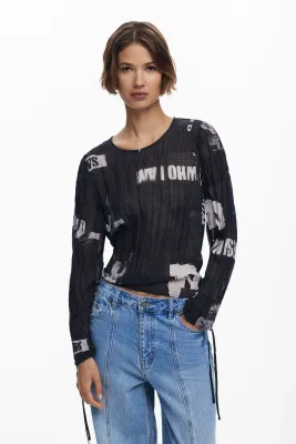 Desigual 25WWBW04/2000 Women's Pleated 'Breaking News' Blouse – Black