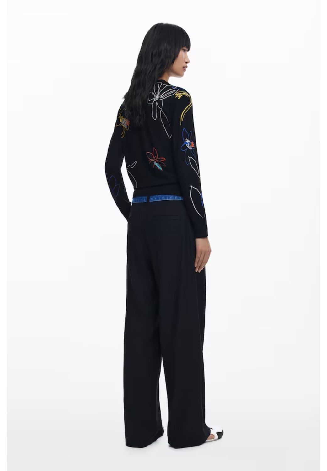 Desigual 25WWJF33/2000 Women's Long Sleeve Floral Sweater – Black