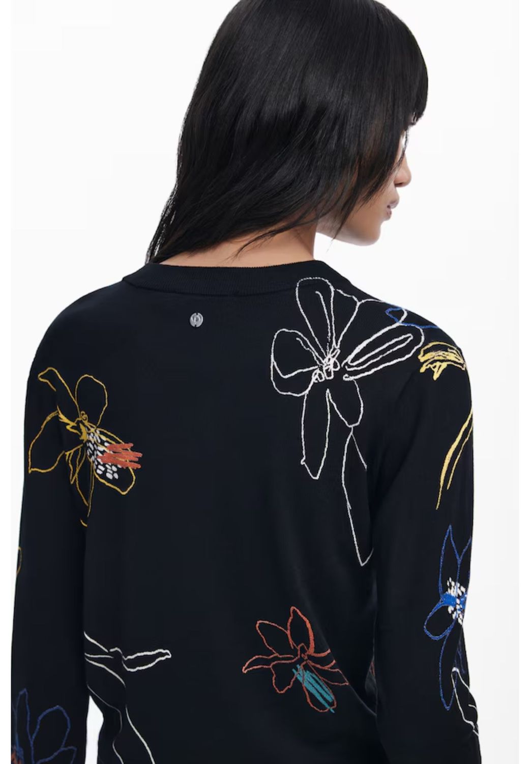 Desigual 25WWJF33/2000 Women's Long Sleeve Floral Sweater – Black