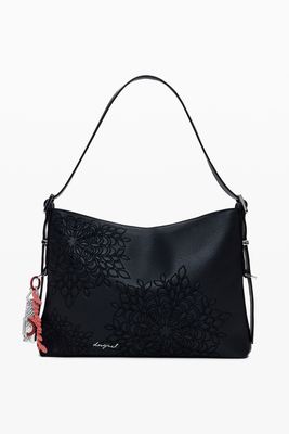 Desigual 25WAXPA0/2000 Medium Embroidered Faux Leather Handbag – Black