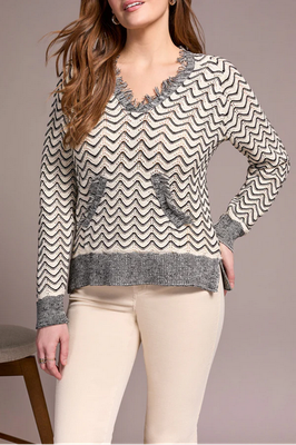 Tribal 2276O-576-0367 Women's L/S Hooded Sweater w/ Fringe Detail/