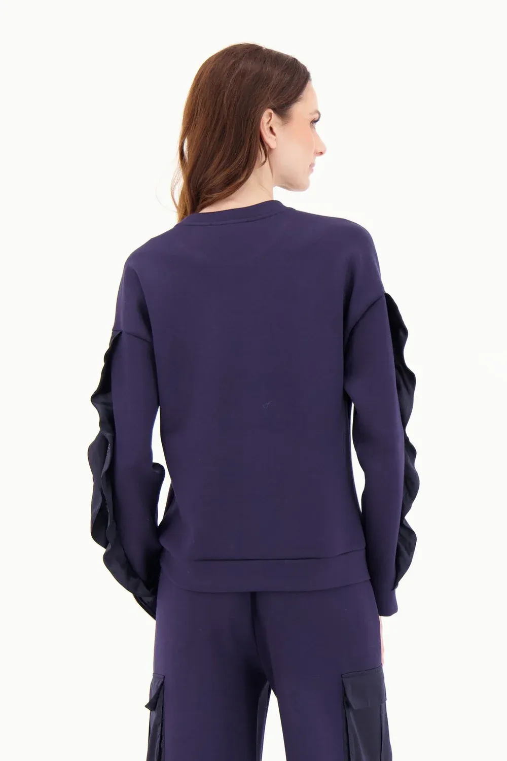 Gabby Isabella 525616- Spanner- Women's Satin Ruffle Zipper Long Sleeve Top