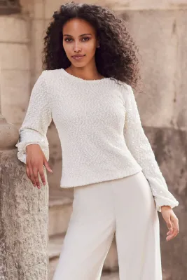 Frank Lyman 254205 Women's LS Round Neck Shimmer Knit Top/