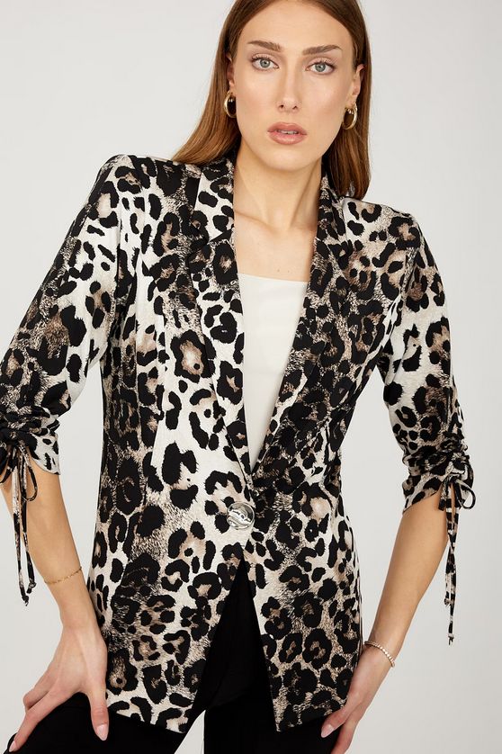 Frank Lyman 254218 Women's Long Sleeve Leopard Knit Blazer