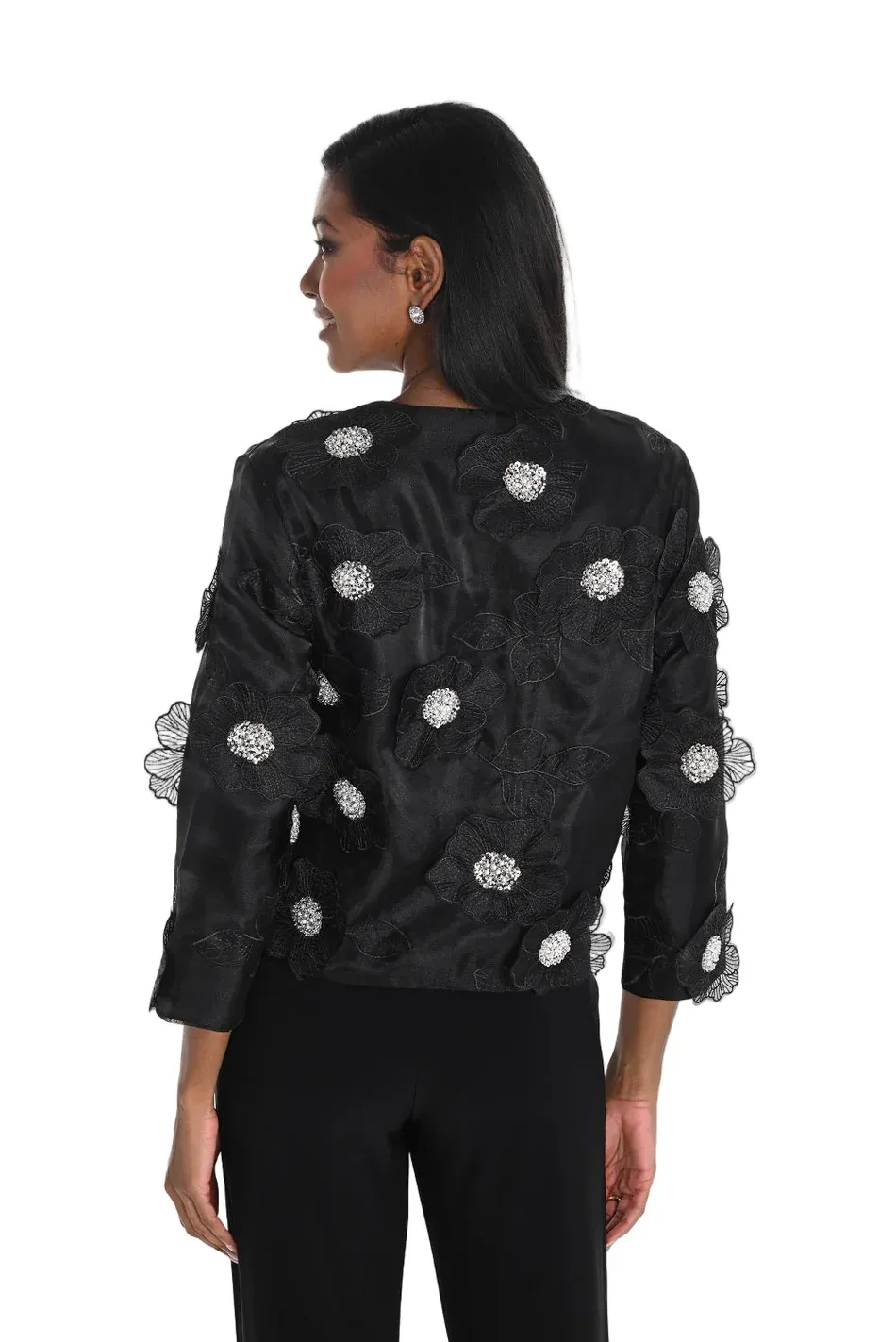Frank Lyman 259727 Women's Bead & Sequin Flower Jacket – Black