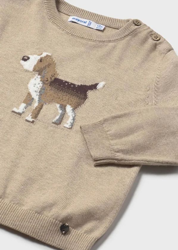 Mayoral 2343 Boy's Junior Long Sleeve Dog Sweater – Beige