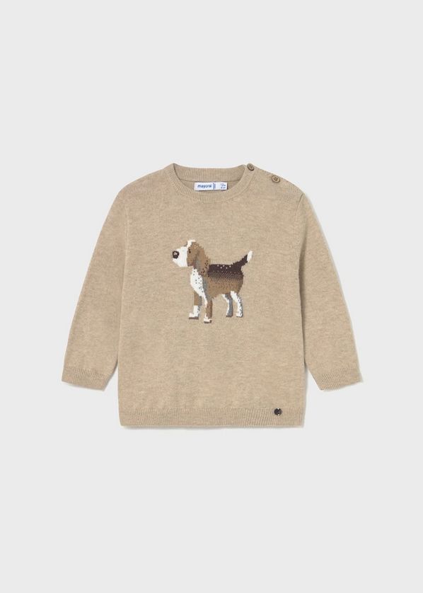 Mayoral 2343 Boy's Junior Long Sleeve Dog Sweater – Beige