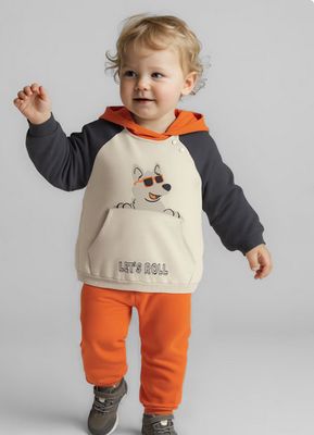 Mayoral 2835 Baby Boy's Hooded Sweater & Pants Tracksuit Set 3PC/CALABAZA