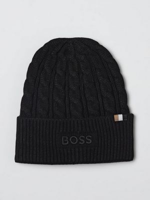 BOSS J52624 Men's Monochrome Knit Hat – Black T4