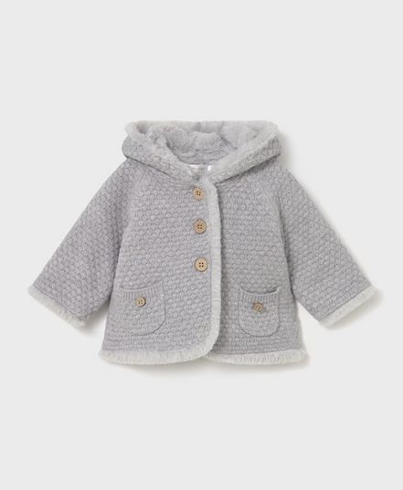Mayoral 2333 Baby Girl's Long Sleeve Hooded Pompom Knit Cardigan