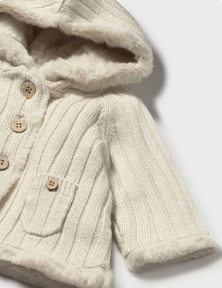 Mayoral 2333 Baby Girl's Long Sleeve Hooded Pompom Knit Cardigan