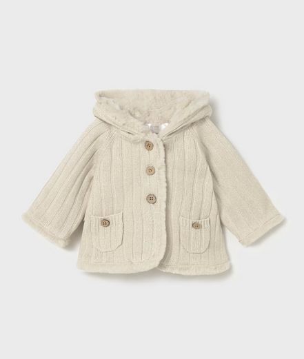 Mayoral 2333 Baby Girl's Long Sleeve Hooded Pompom Knit Cardigan