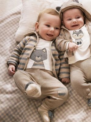 Mayoral 2625 Baby Boy's Long Sleeve Dog T-Shirt, Striped Cardigan & Pants Set 3PC – Cereal