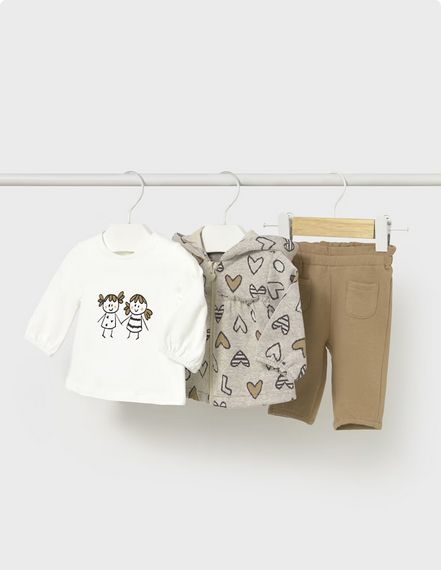 Mayoral 2633 Baby Girl's Long Sleeve T-Shirt & Tracksuit Set 3PC – Cacahuete