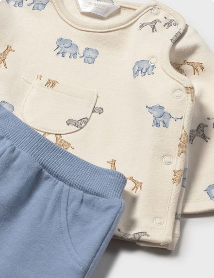 Mayoral 2567 Baby Boy's Long Sleeve Animal T-Shirt & Footed Pant Set 2PC – Blue Bell