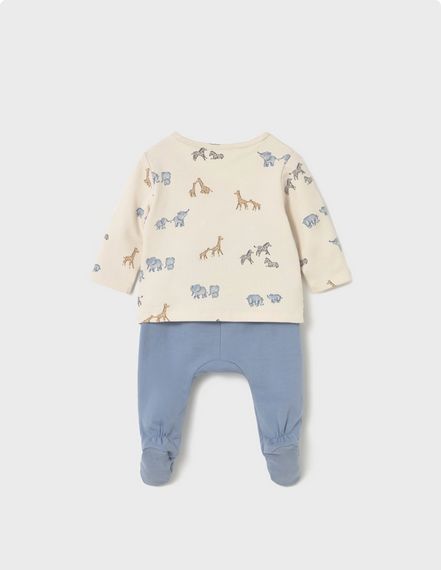 Mayoral 2567 Baby Boy's Long Sleeve Animal T-Shirt & Footed Pant Set 2PC – Blue Bell