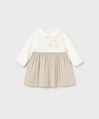 Mayoral 2804 Baby Girl's Long Sleeve Embroidered Flower Dress – Soja