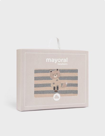 Mayoral 9956 Baby's Shearling Stripped Bear Blanket – Cereal