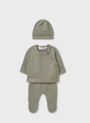 Mayoral 9981 Unisex Baby's Long Sleeve T-Shirt, Footed Pants & Hat Gift Box Set 3PC – Salvia