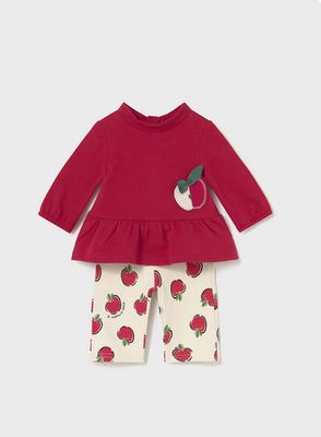 Mayoral 2634 Baby Girl's LS Red Apple T-Shirt & Leggings Set 2PC/GUINDA