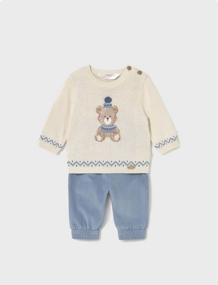 Mayoral 2580 Baby Boy's Long Sleeve Bear Sweater & Pants Set 2PC – Blue Bell