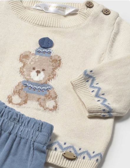 Mayoral 2580 Baby Boy's Long Sleeve Bear Sweater & Pants Set 2PC – Blue Bell