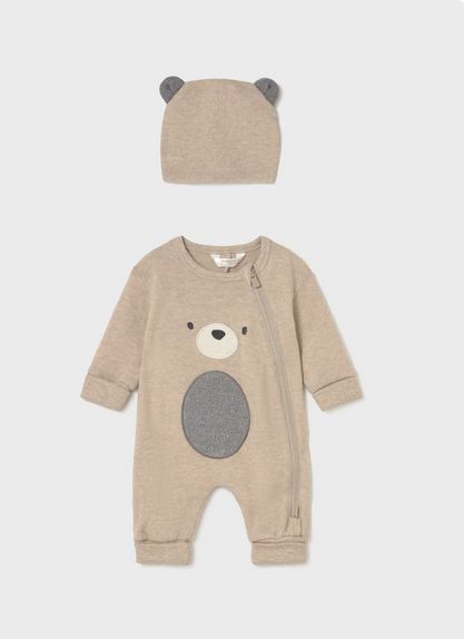 Mayoral 2613 Unisex Baby's Bear Onesie & Hat Set 2PC – Cereal