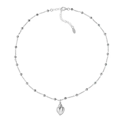 Amen CLSCGBG Women's Silver Sacred Heart Necklace w/ Grey Crystals