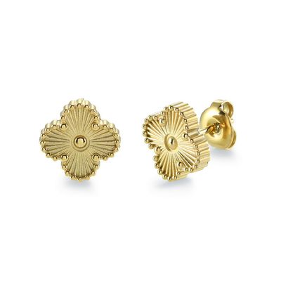 Italgem SEA481-GO Gold IP S.Steel 11MM Lucky Clover Stud Earrings