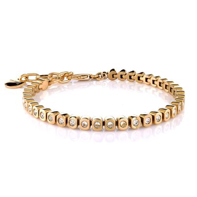 Italgem SWB99 Women's Gold IP. S. Steel Bezel Tennis White Swarovski Bracelet